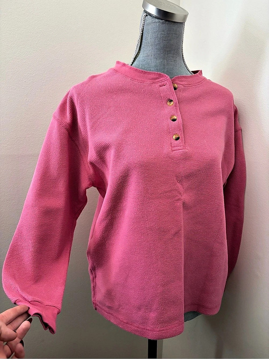 Vintage Tops - Vintage 80s Waffle Thermal Bubblegum Pink Henley Top
